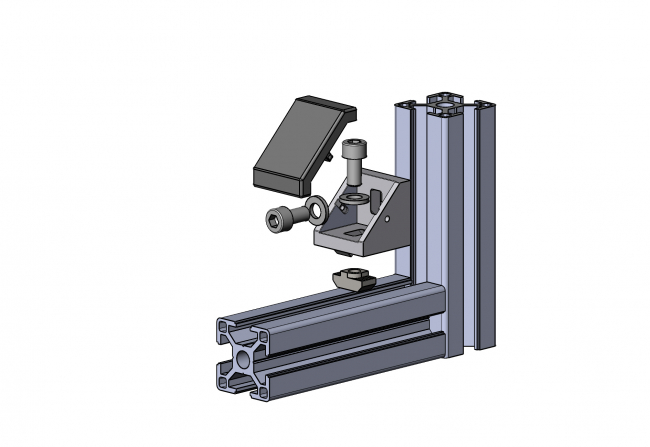 Druckgusswinkel 27 x 27 x 28 (mit Rastfunktion) Eckwinkel, Druckguss, 27 x 27 x 28, Nut 8, Aluminium, grau, TecEnMa