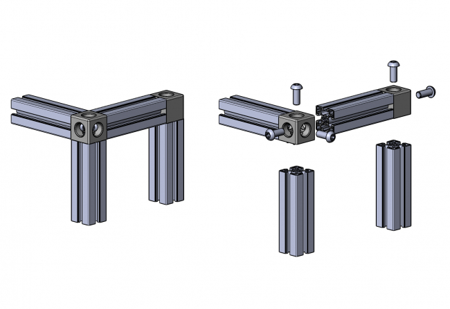 Würfelverbinder Würfelverbinder, TecEnMa, Cube, Connector, 2, 3, profile, 30, 40, 45, Nut  8, Nut 8, Aluminium, Druckguss
