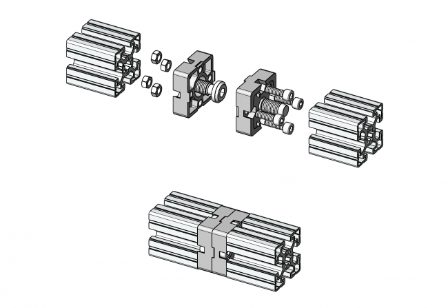 Längsverbinder Längsverbinder, Nut 8, Nut 10, Bosch, Bauer, AL DG, Aluminium, Druckguss, TecEnMa, 4201 AL 4510 EL 01, 4201 AL 3008 EL 01