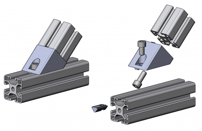 Schrägverbinder 45° Nut 8 40x40 Schrägverbinder 45°, Schrägverbinder 45 Grad, 45 Grad Verbinder, 45° Verbinder, Diagonalverbinder, 4401 Z 4045 SI 01