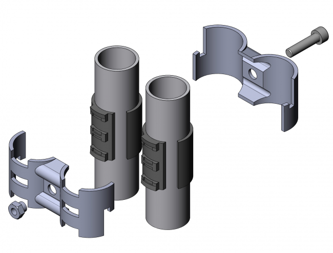 Parallelverbinder mit Kunststoffeinlage Parallelverbinder mit Kunststoffeinlage, Rohrprofilsystem, Rohrverbinder, Rohr Verbinder, Rohr, Verbinder, Doppelverbinder, Schonverbinder, Vibrationsverbinder, Vibration, 5019 S 001 SW 01