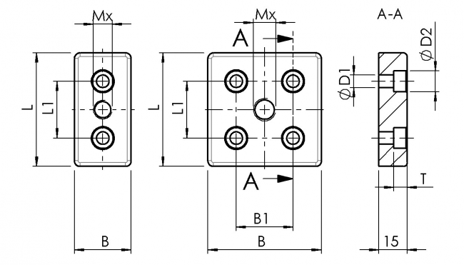 Fußplatte, Stellfußplatte, Aluminium, eloxiert, M8,M10,M12,M16, 1220 A 3060 EL 021220 A 3060 EL 03, 1220 A 4080 EL 021220 A, 4080 EL 01,1220 A 4590 EL 01, 1220 A 6060 EL 02, 1220 A 6060 EL 01, 1220 A 8080 EL 01, 1220 A 8080 EL 02, 1220 A 9090 EL 01