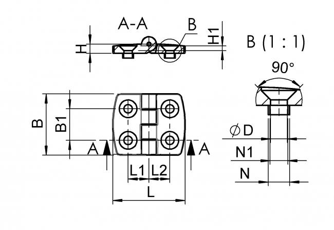 Alu, Scharnier, Druckguss, Aluminium, eloxiert, Nut 5, Nut 6, Nut 8, Nut 10, 2010 A 2020 EL 01 F, 2010 A 3030 EL 01 F, 2010 A 4040 EL 01 F, 2010 A 4545 EL 01 F, 2010 A 3045 EL 01 F