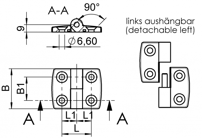 Kunststoffscharnier aushängbar