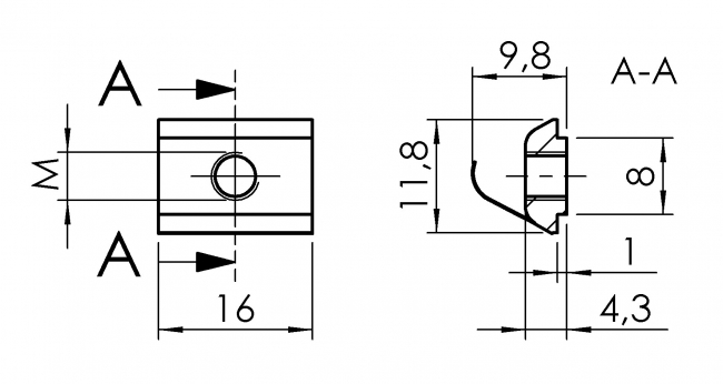 Nutenstein Nut 8 trapez, mit Führung, einschwenkbar, mit Feder Nutenstein Nut 8 trapez, mit Führung, einschwenkbar, mit Feder