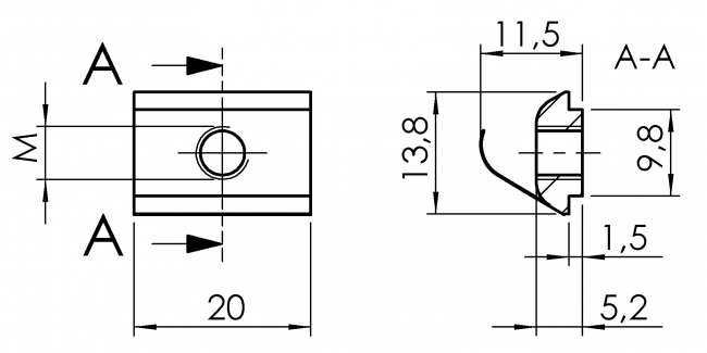 Nutenstein Nut 10 trapez, einschwenkbar mit Feder