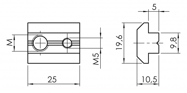 Nutenstein fixierbar Nut 10 mit Führung Nutenstein fixierbar Nut 10 mit Führung