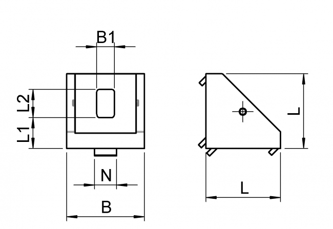 Druckgusswinkel 27 x 27 x 28 (mit Rastfunktion) Eckwinkel, Druckguss, 27 x 27 x 28, Nut 8, Aluminium, grau, TecEnMa