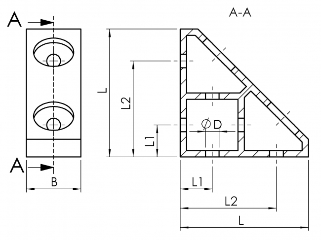 Eckwinkel gezogen 1N, schwer Eckwinkel gezogen 1N, schwer, Schwerlastwinkel, Nut 10, Aluminium, Alu, ESD, 4020 A 3480 EL 01, 4020 A 3990 EL 01