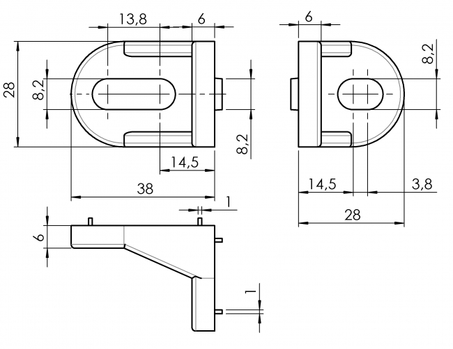 Radiuswinkel 38x28 Eckwinkel, Druckgusswinkel, Radiuswinkel, Radius