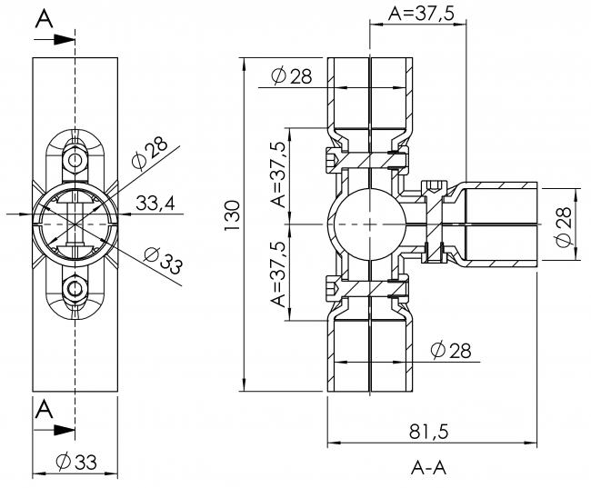 Verbinder 90° 3-fach Verbinder 90° 3-fach, T Verbinder, T-Verbinder, Verbinder 90 Grad, 90 Grad, 90°, Rohrprofilsystem, Rohrverbinder, Rohr Verbinder, Rohr, Verbinder, 5016 S 001 SW 01