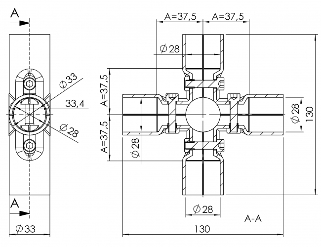 Verbinder 90° 4-fach Verbinder 90° 4-fach, Verbinder 90°, 4-Fach, Doppel-T-Verbinder, Kreuzverbinder, X-Verbinder, Verbinder 90 Grad, Rohrprofilsystem, Rohrverbinder, Rohr Verbinder, Rohr, Verbinder, 5017 S 001 SW 01