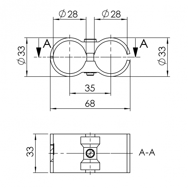 Parallelverbinder Parallelverbinder, Rohrprofilsystem, Rohrverbinder, Rohr Verbinder, Rohr, Verbinder, Doppelrohrverbinder, Doppelrohrschelle, Doppelverbinder, 5018 S 001 SW 01