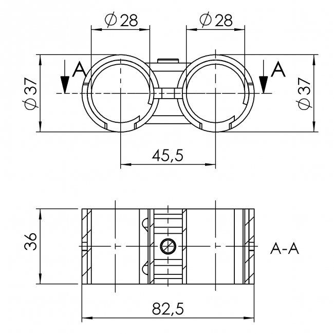 Parallelverbinder mit Kunststoffeinlage Parallelverbinder mit Kunststoffeinlage, Rohrprofilsystem, Rohrverbinder, Rohr Verbinder, Rohr, Verbinder, Doppelverbinder, Schonverbinder, Vibrationsverbinder, Vibration, 5019 S 001 SW 01