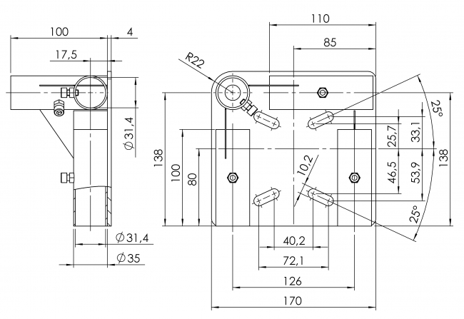 Aufnahme für Rollen rechts Aufnahme für Rollen rechts, rechts, Rollenbefestigung, Rollenhalter, Rahmen, Bodenstück, Rollenstück, Rollenadapter, Adapter, Parallelverbinder, Rohrprofilsystem, Rohrverbinder, Rohr Verbinder, Rohr, Verbinder, 5031 S 001 SW 01