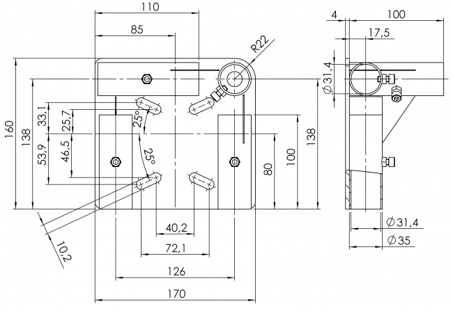 Aufnahme für Rollen links Aufnahme für Rollen links, Rollenbefestigung, Rollenhalter, Rahmen, Bodenstück, Rollenstück, Rollenadapter, Adapter, Parallelverbinder, Rohrprofilsystem, Rohrverbinder, Rohr Verbinder, Rohr, Verbinder, 5031 S 002 SW 01