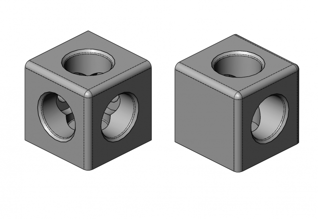 Würfelverbinder Würfelverbinder, TecEnMa, Cube, Connector, 2, 3, profile, 30, 40, 45, Nut  8, Nut 8, Aluminium, Druckguss